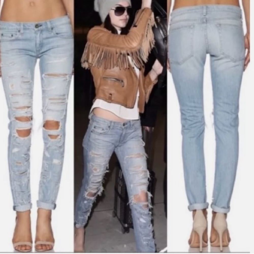 Rag & Bone The Dre THRASHER Jeans Distressed Boyfriend Sz 27 Light Wash